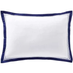 Taie d'oreiller en percale de coton frises brodées CUPTEA bleu marine