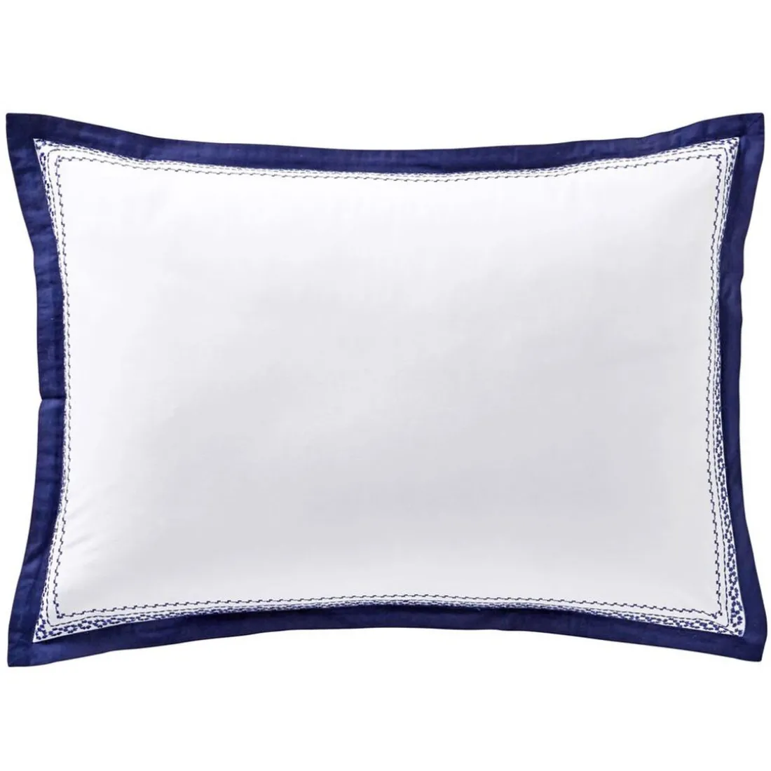 Taie d'oreiller en percale de coton frises brodées CUPTEA bleu marine
