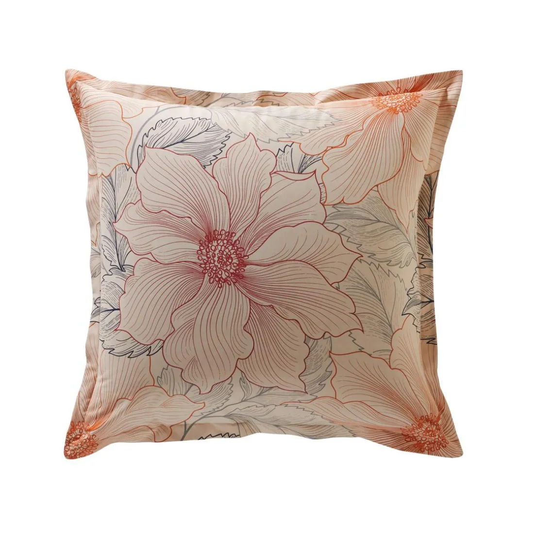 Taie d'oreiller fleurs JULLIETTE orange en coton