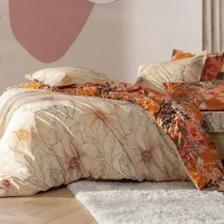 Taie d'oreiller fleurs JULLIETTE orange en coton