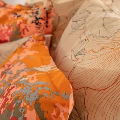 Taie d'oreiller fleurs JULLIETTE orange en coton