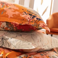 Taie d'oreiller fleurs JULLIETTE orange en coton
