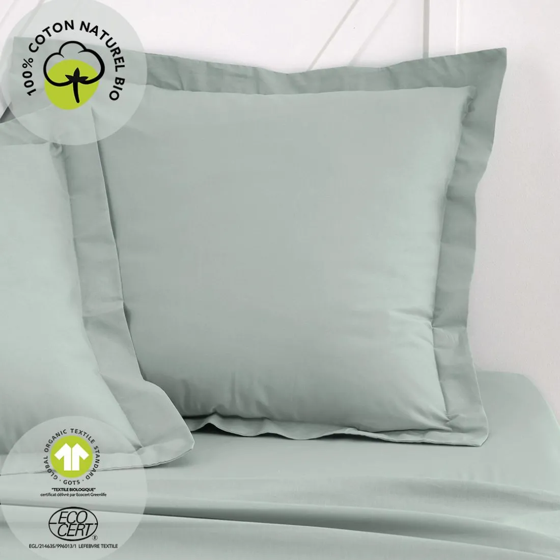 Taie D'Oreiller Organic En Coton Céladon