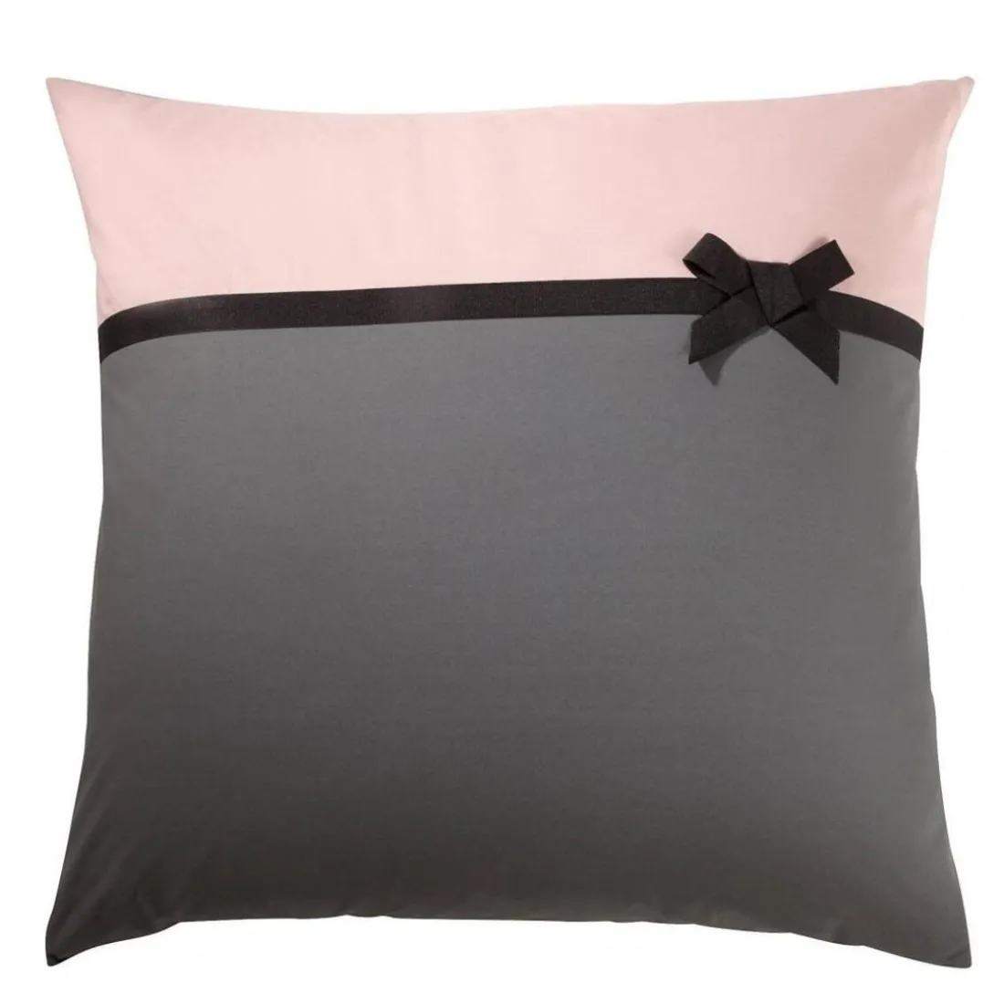Taie d'oreiller percale de coton ROMAN - Gris/Rose