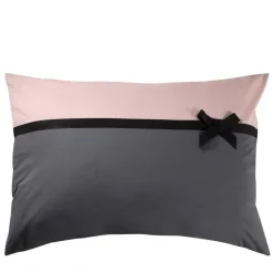 Taie d'oreiller percale de coton ROMAN - Gris/Rose