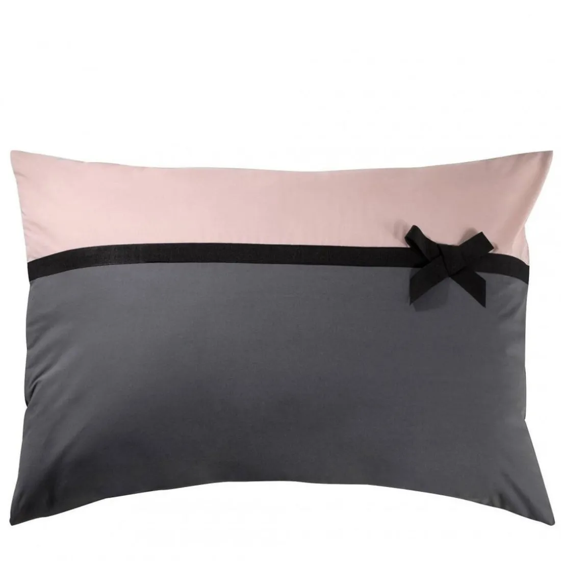 Taie d'oreiller percale de coton ROMAN - Gris/Rose