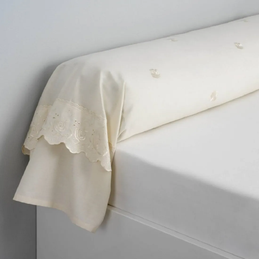 Taie d'oreiller polycoton BRODERIE - Crème