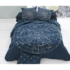 Taie d'oreiller réversible CONSTELLATION bleu en coton