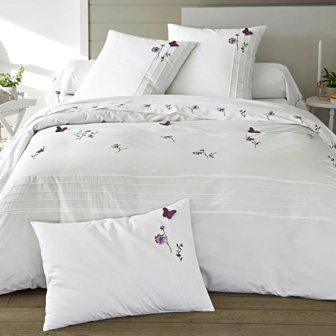 Taie d'oreiller sac brodée en coton percale DR.LORENZA - Blanc