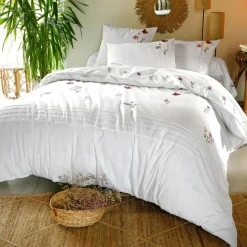 Taie d'oreiller sac brodée en coton percale DR.LORENZA - Blanc