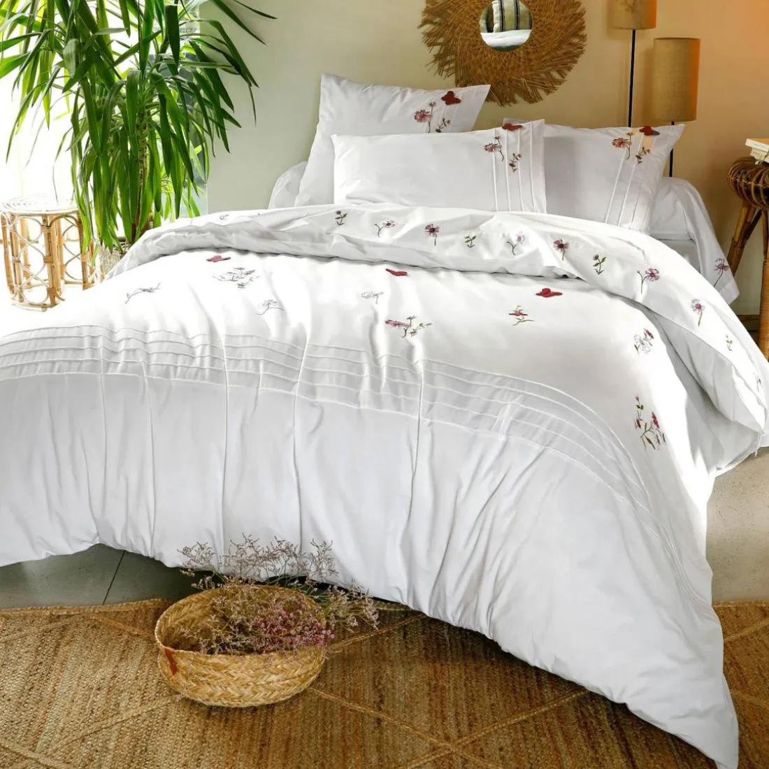 Taie d'oreiller sac brodée en coton percale DR.LORENZA - Blanc