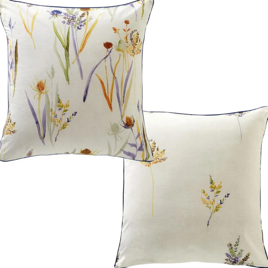Taie d'oreiller sac coton ALBA feuilles et bouquets jaune