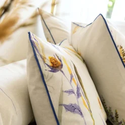 Taie d'oreiller sac coton ALBA feuilles et bouquets jaune