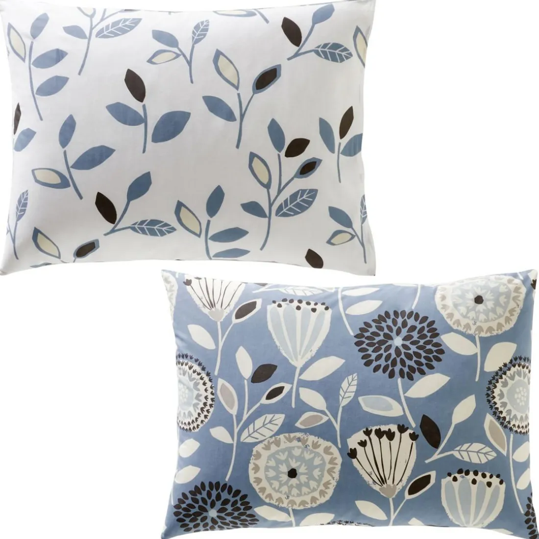 Taie d'oreiller sac imprimée motifs feuilles en coton bleue SEVENTIES