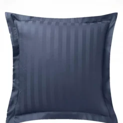 Taie d'oreiller satin de coton 2 faces uni / rayé TERTIO® - bleu indigo