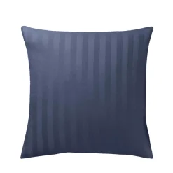 Taie d'oreiller satin de coton 2 faces uni / rayé TERTIO® - bleu indigo