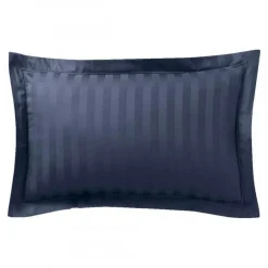 Taie d'oreiller satin de coton 2 faces uni / rayé TERTIO® - bleu indigo