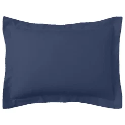 Taie d'oreiller satin de coton 2 faces uni / rayé TERTIO® - bleu indigo