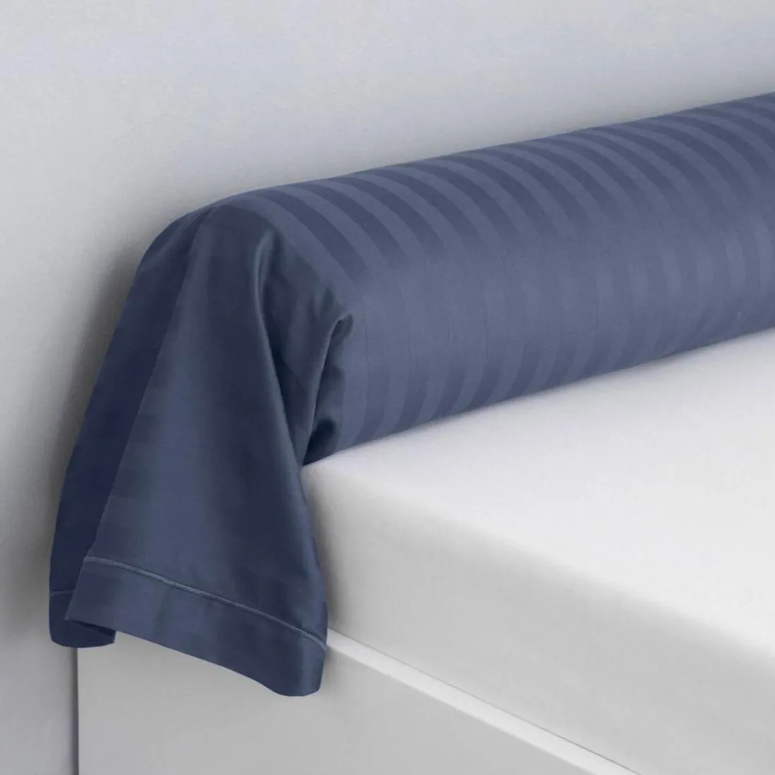 Taie d'oreiller satin de coton 2 faces uni / rayé TERTIO® - bleu indigo