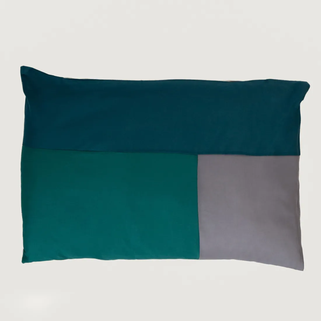 Taie d'oreiller, taie de traversin en coton TRIO - Bleu Canard / Gris