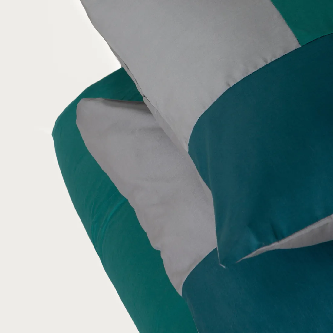 Taie d'oreiller, taie de traversin en coton TRIO - Bleu Canard / Gris