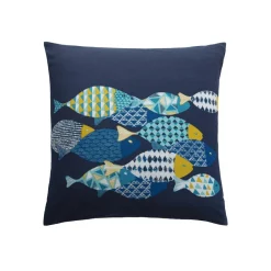 Taie d'oreiller, taie de traversin en coton petits motifs graphiques - Bleu
