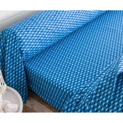 Taie d'oreiller, taie de traversin en coton petits motifs graphiques - Bleu