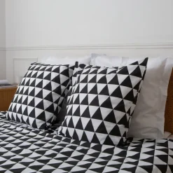 Taie d'oreiller, taie de traversin en coton LORENZ - Noir/Blanc