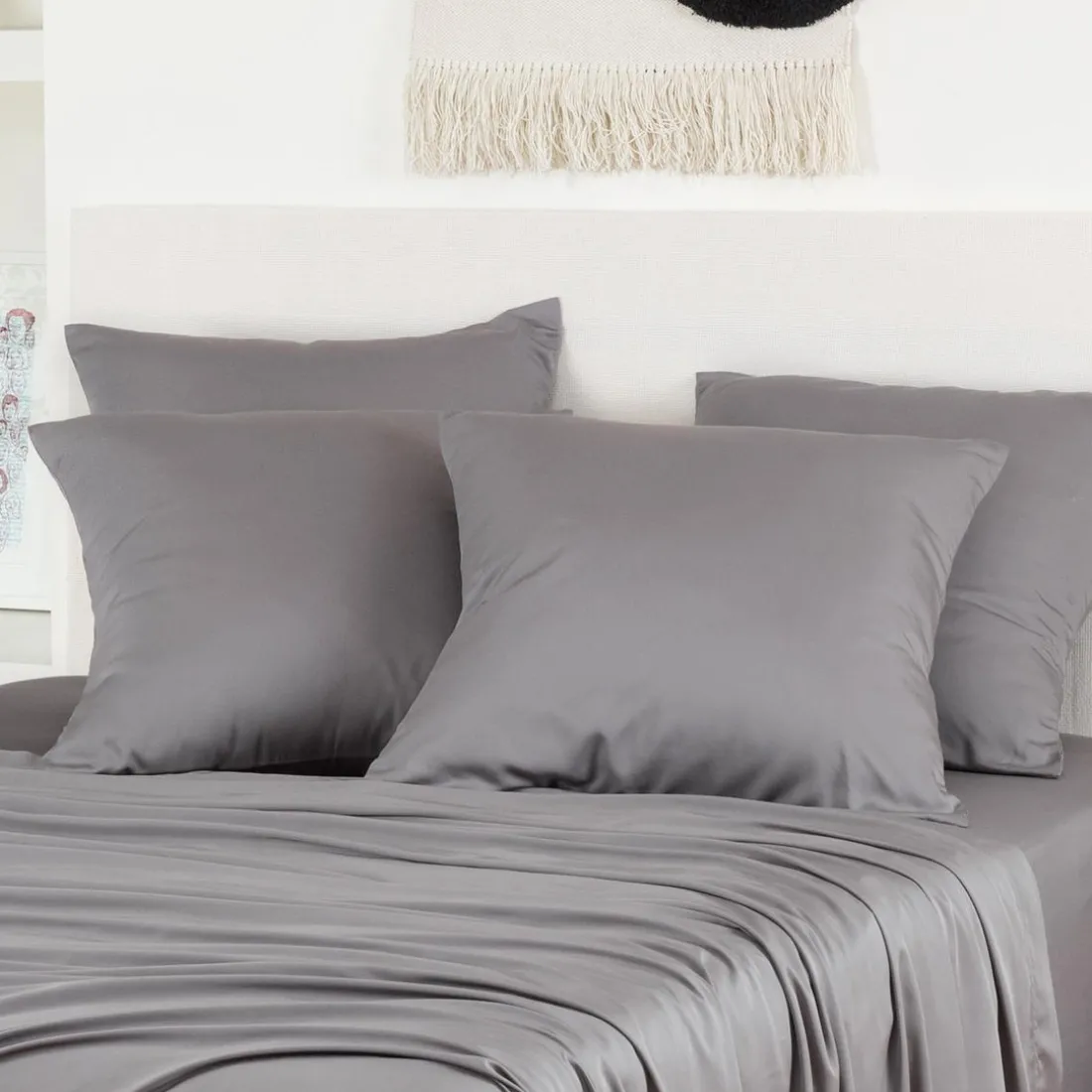 Taies d'Oreiller en Bambou - Gris Foncé