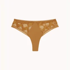 Tanga à dentelle graphique - Camel marron