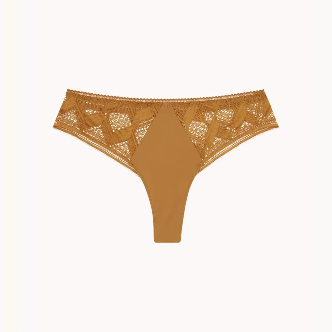 Tanga à dentelle graphique - Camel marron