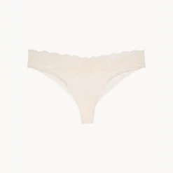 Tanga dentelle florale - Beige