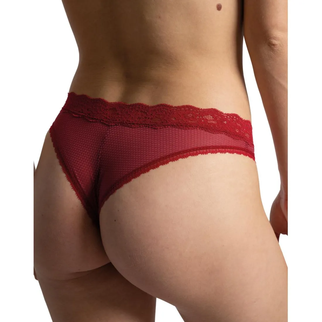 Tanga dentelle florale - Rouge
