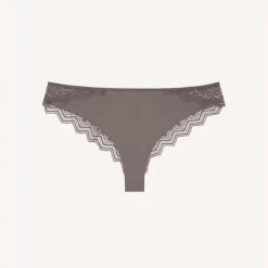 Tanga dos en dentelle - Gris