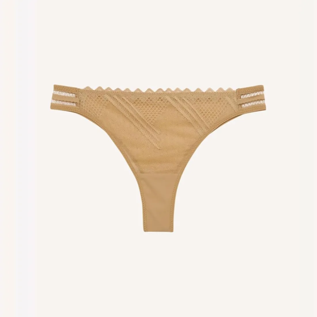 Tanga en dentelle graphique - Toffee marron