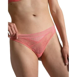 Tanga en tulle et dentelle florale - Orange