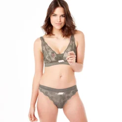Tanga kaki Love Power POMM'POIRE - kaki en dentelle