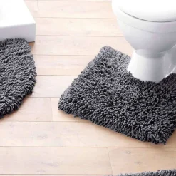 Tapis contour WC longues mèches en Coton CONFORT Gris anthracite