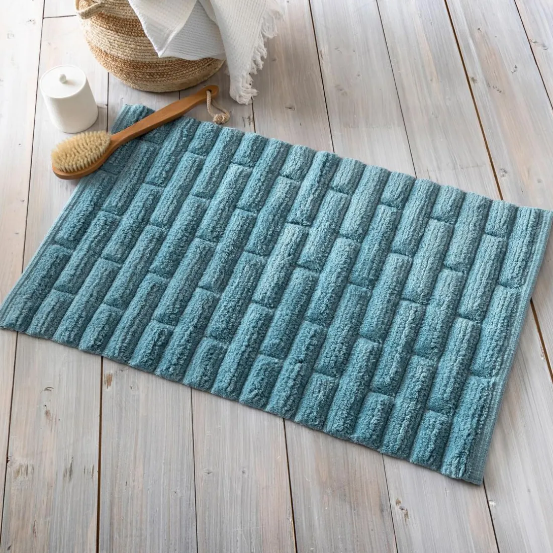 Tapis de bain BRIQUETTE bleu tempête