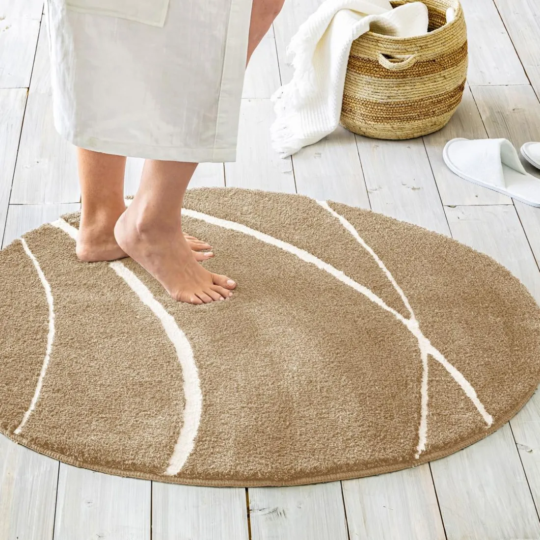 Tapis de bain contour WC en polyester 50x45 PIERRE beige