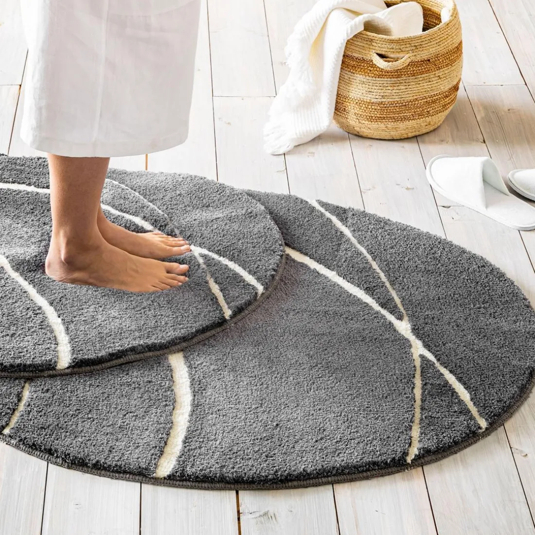 Tapis de bain contour WC en polyester 50x45 PIERRE gris