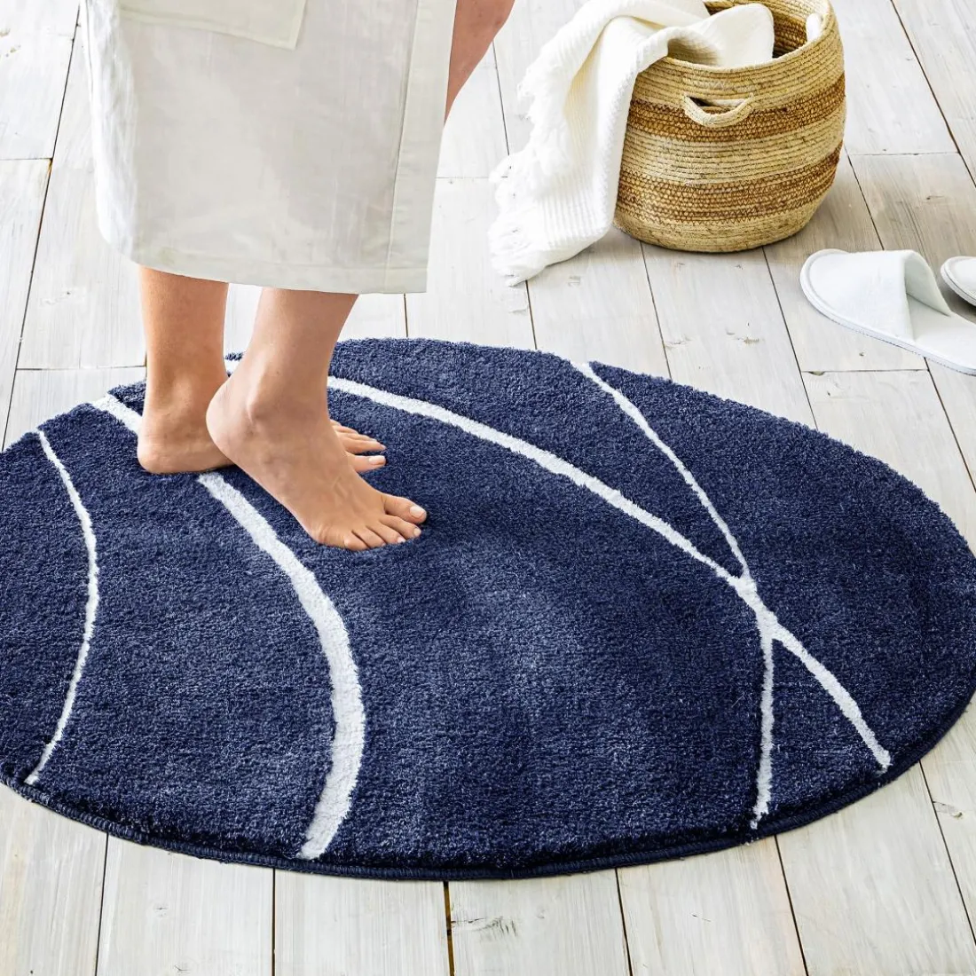 Tapis de bain contour WC en polyester 50x45 PIERRE bleu