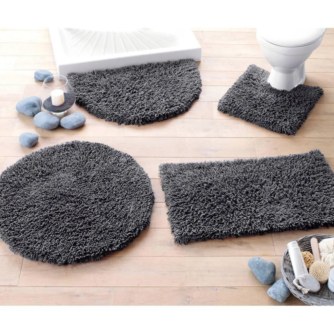 Tapis de bain coton longues mèches 1500g/m2 - Anthracite