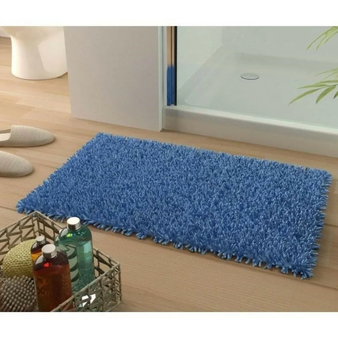 Tapis de bain coton longues mèches 1500gm2 - Bleu