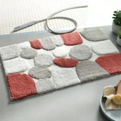 Tapis de bain coton motifs galet rose