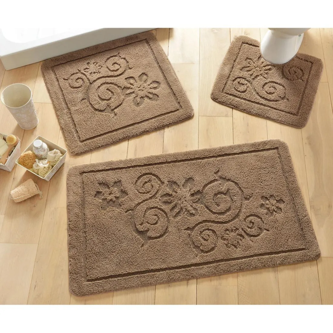 Tapis de bain motif arabesques 1500gm² - Beige