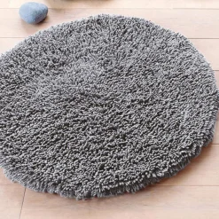 Tapis de bain rond 80cm CONFORT pur coton longues mèches gris
