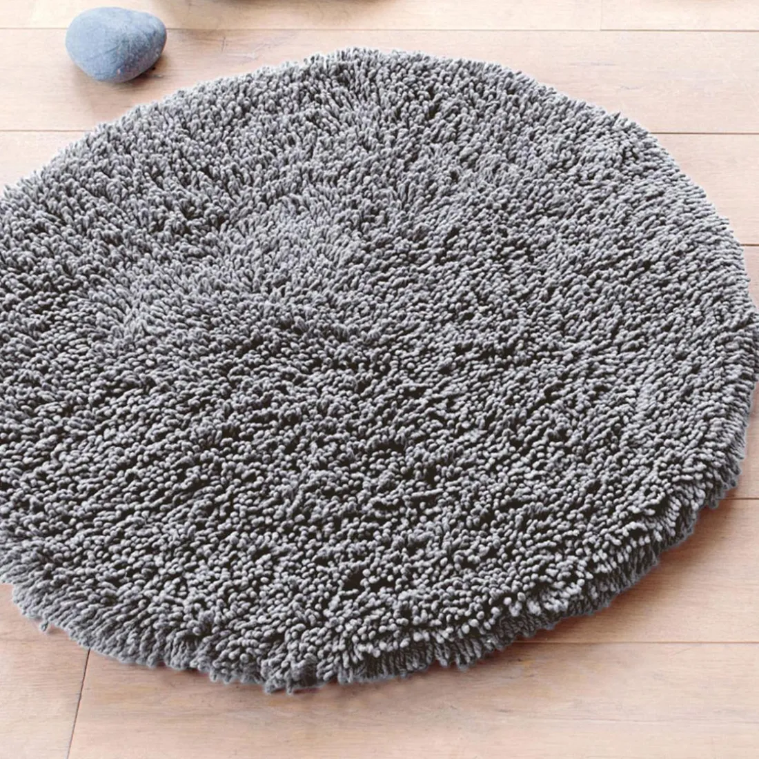 Tapis de bain rond 80cm CONFORT pur coton longues mèches gris