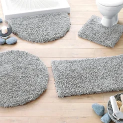Tapis de bain rond 80cm CONFORT pur coton longues mèches gris