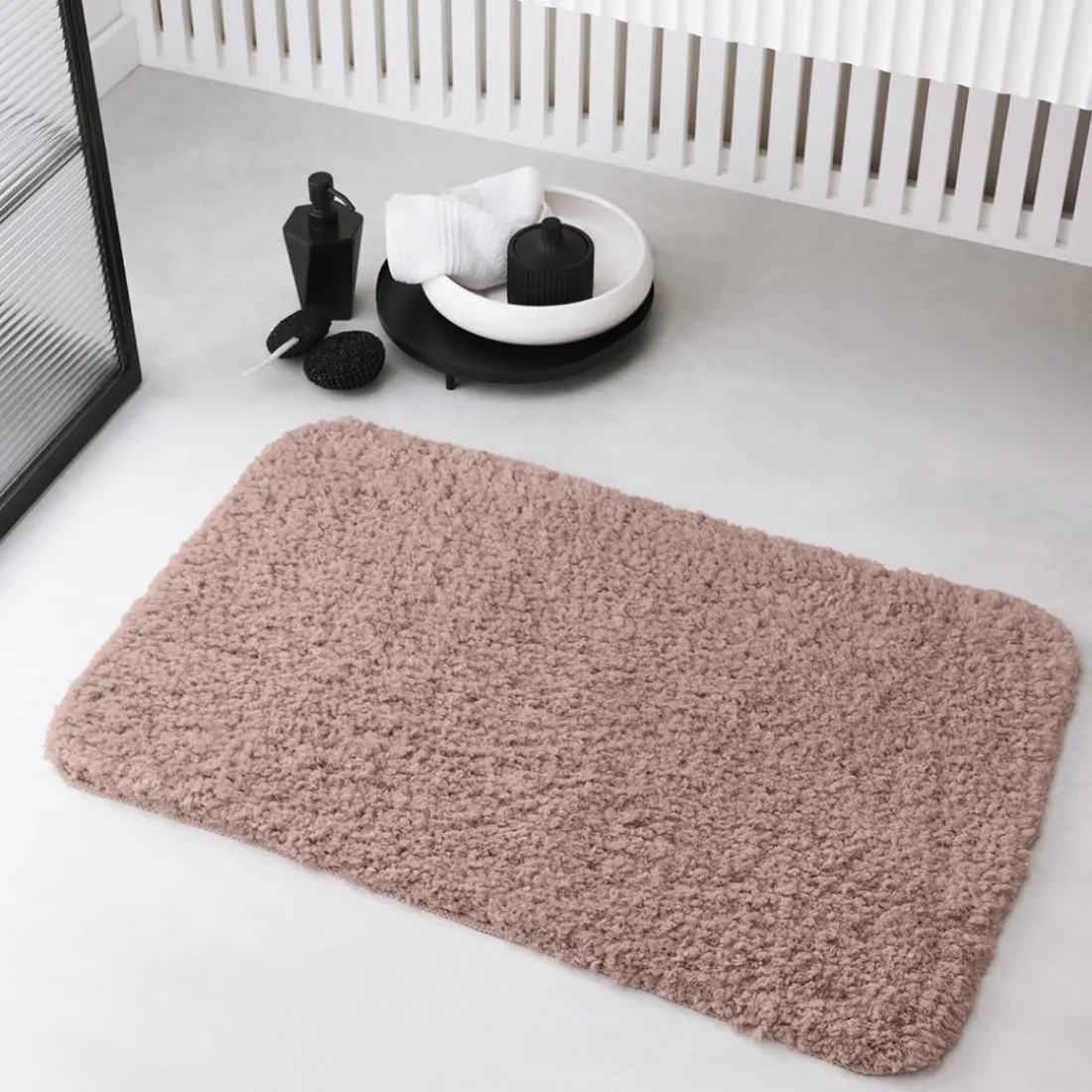 Tapis de Bain Teufte 80 x 50 Polyester TODAY Essential Rose Des Sables